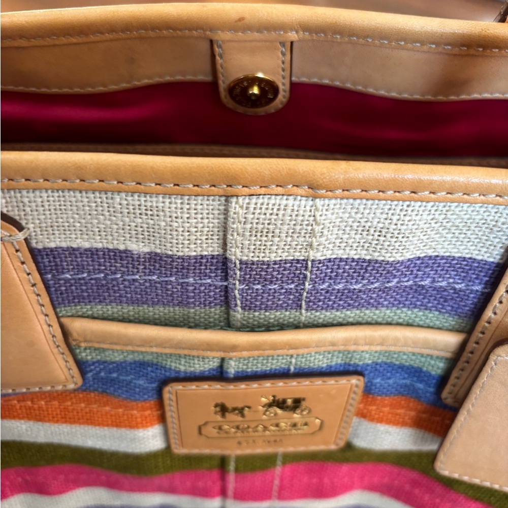 Coach M0871-13487 Hamptons 10th Anniv Limited Ed Heritage Stripe Kiss Lock EUC - Picture 11 of 14